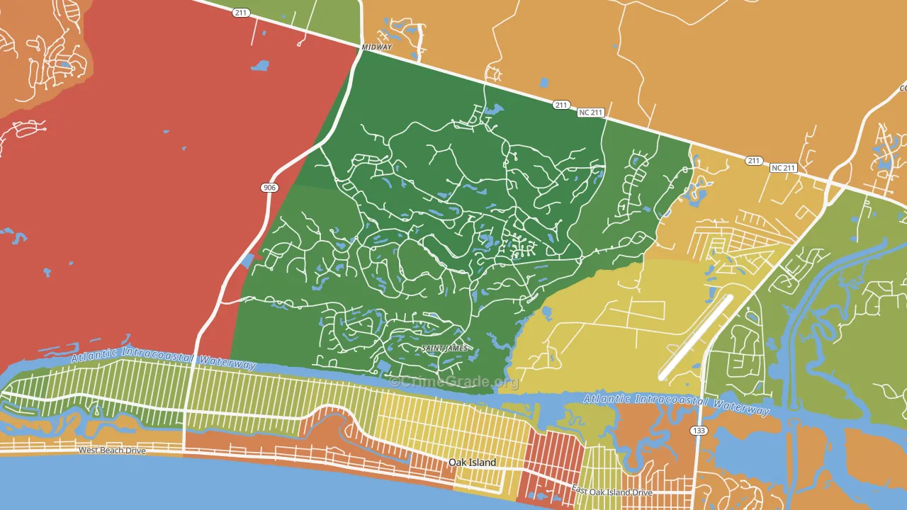 St. James, NC Map of Burglary Rates