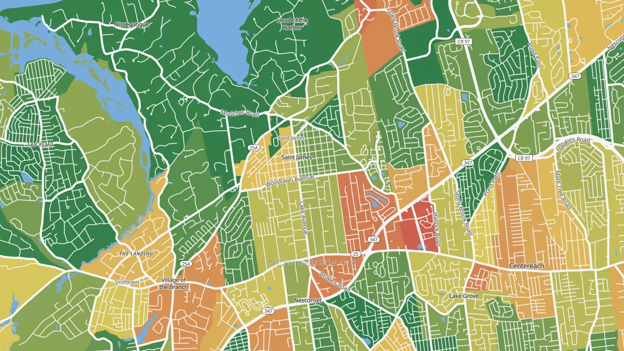 St. James, NY Map of Burglary Rates