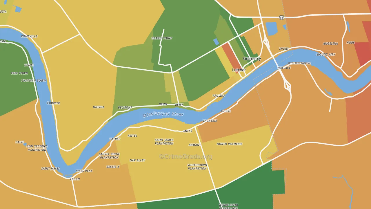 St. James Parish, LA Map of Burglary Rates
