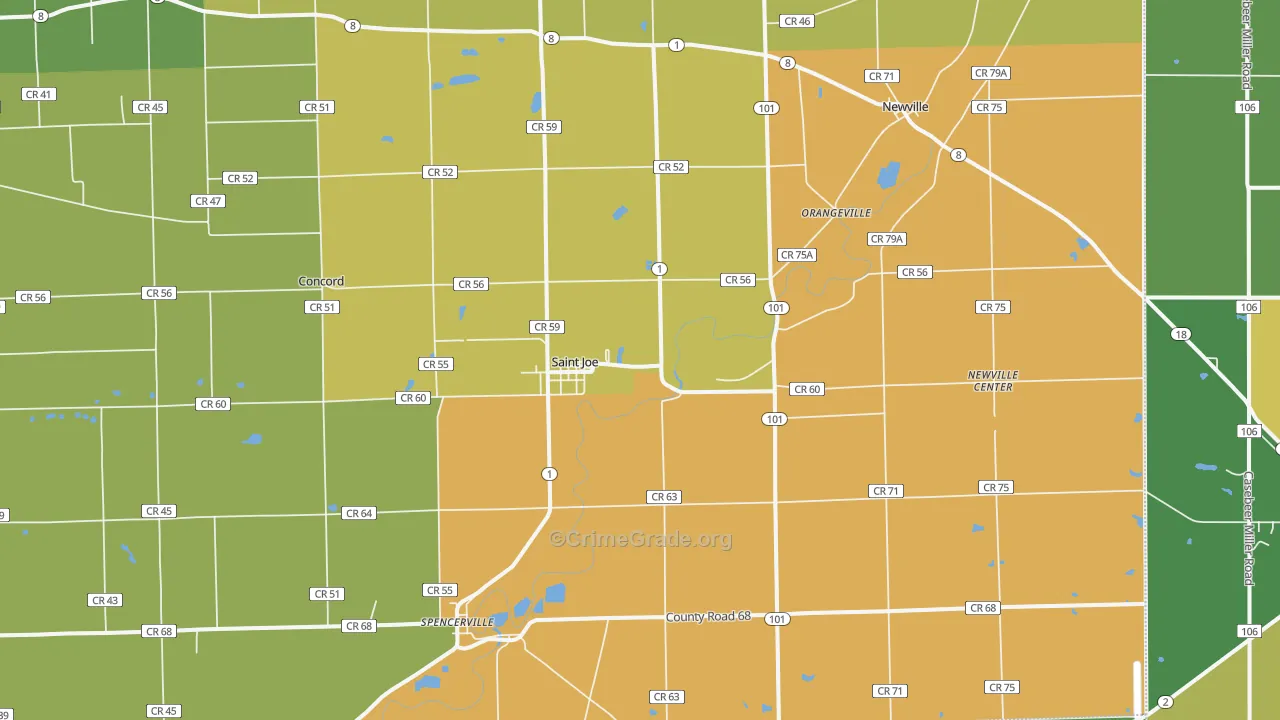 St. Joe, IN Map of Burglary Rates