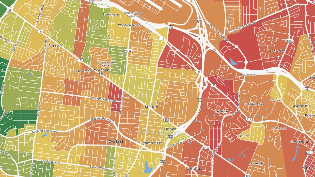 St. John, MO Map of Burglary Rates
