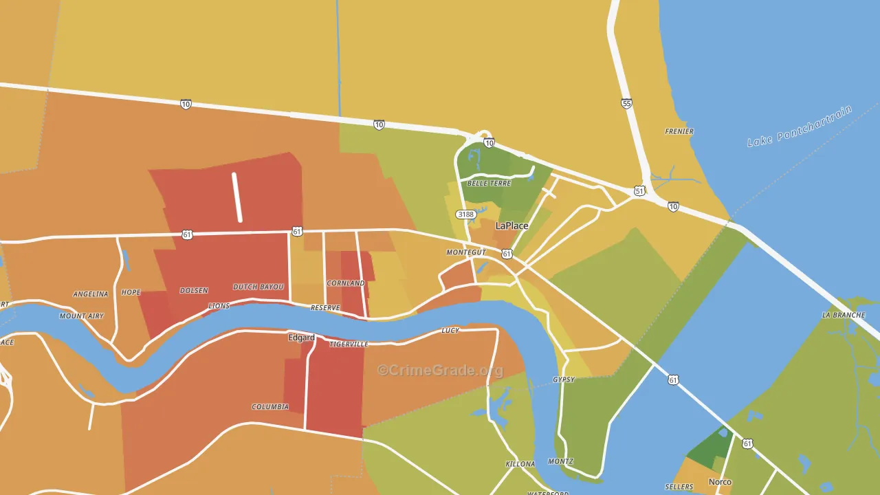 St. John the Baptist Parish, LA Map of Burglary Rates