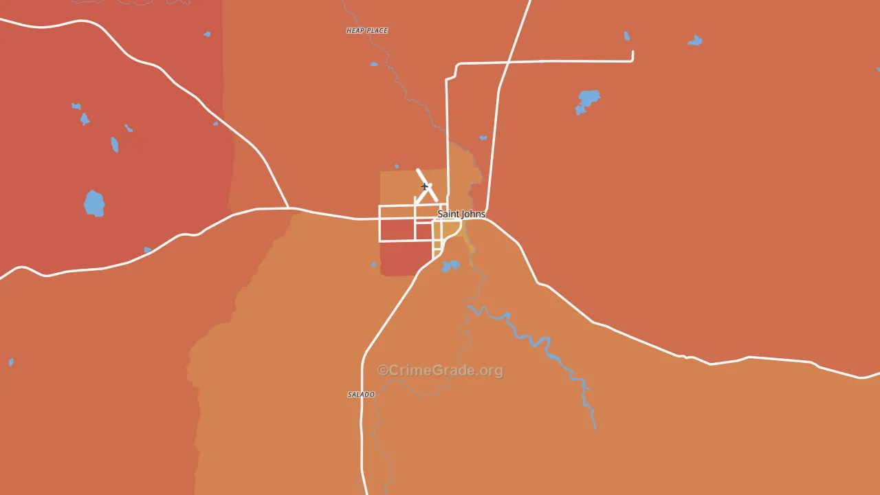St. Johns, AZ Map of Burglary Rates