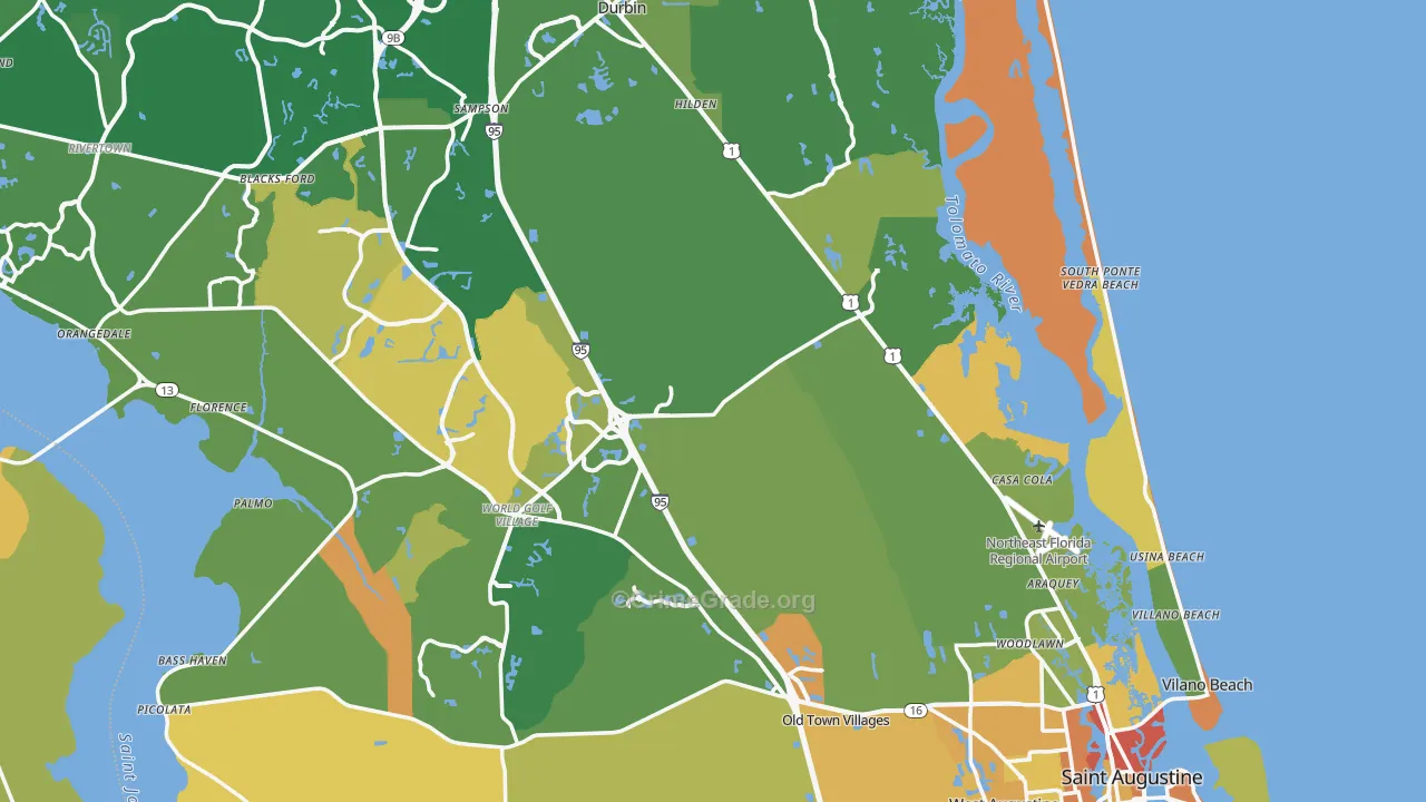 St. Johns County, FL Map of Burglary Rates