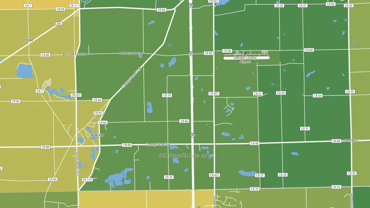 St. Johns, IN Map of Burglary Rates