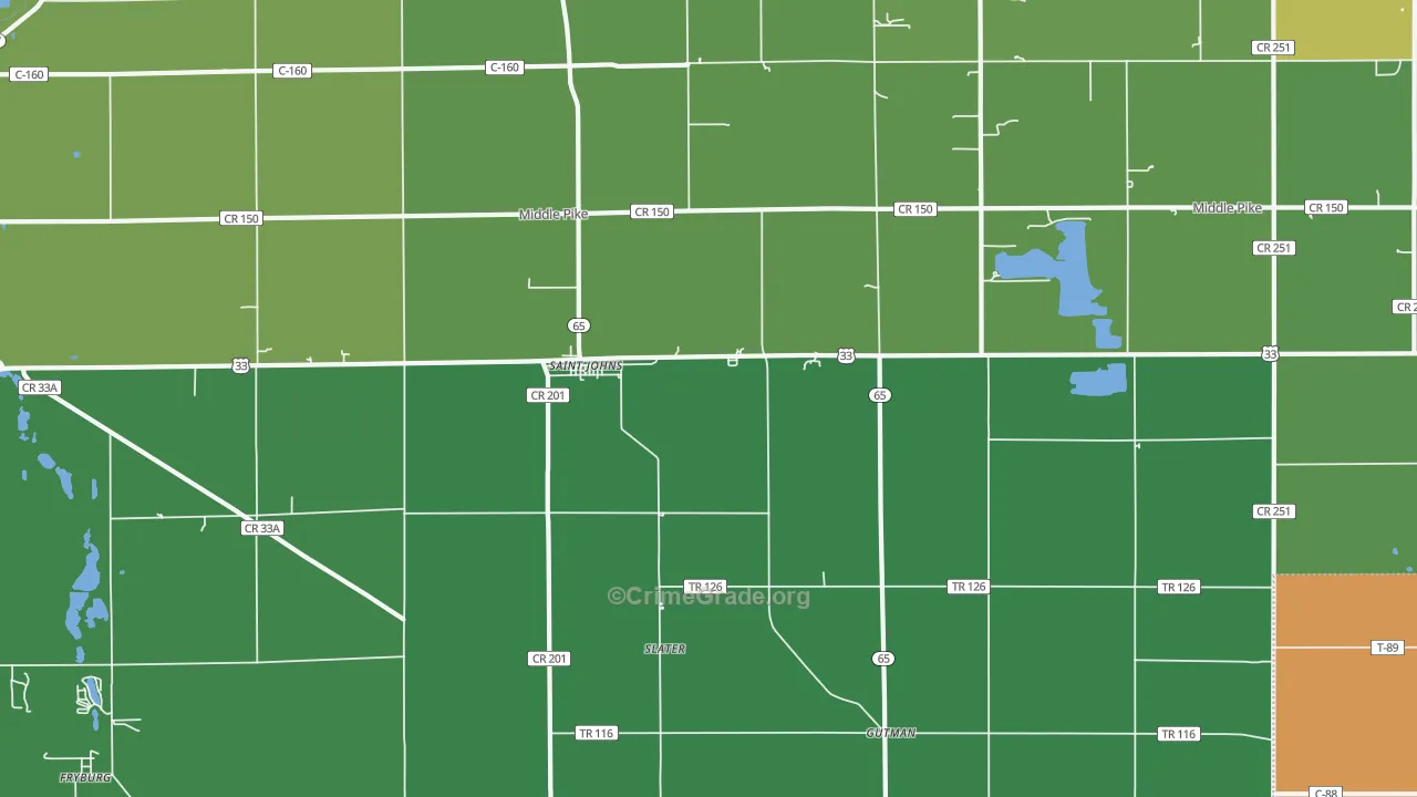 St. Johns, OH Map of Burglary Rates