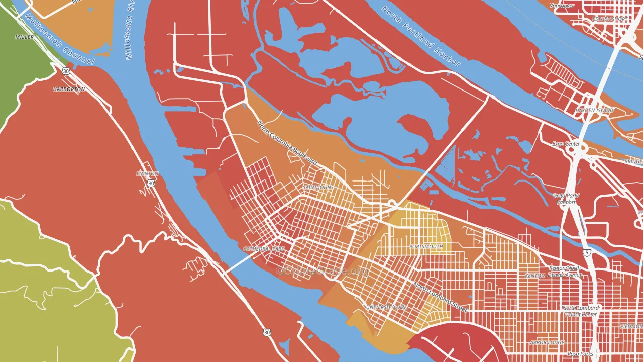St. Johns, Portland, OR Map of Burglary Rates