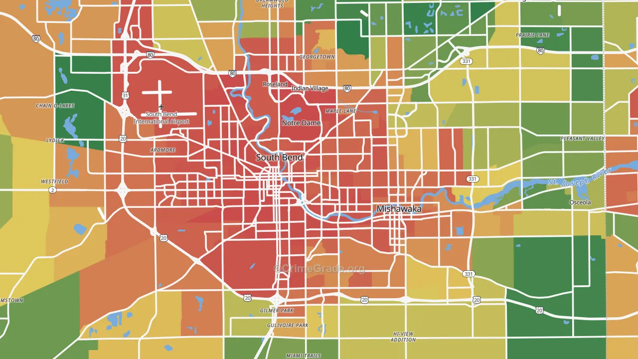 St. Joseph County, IN Map of Burglary Rates