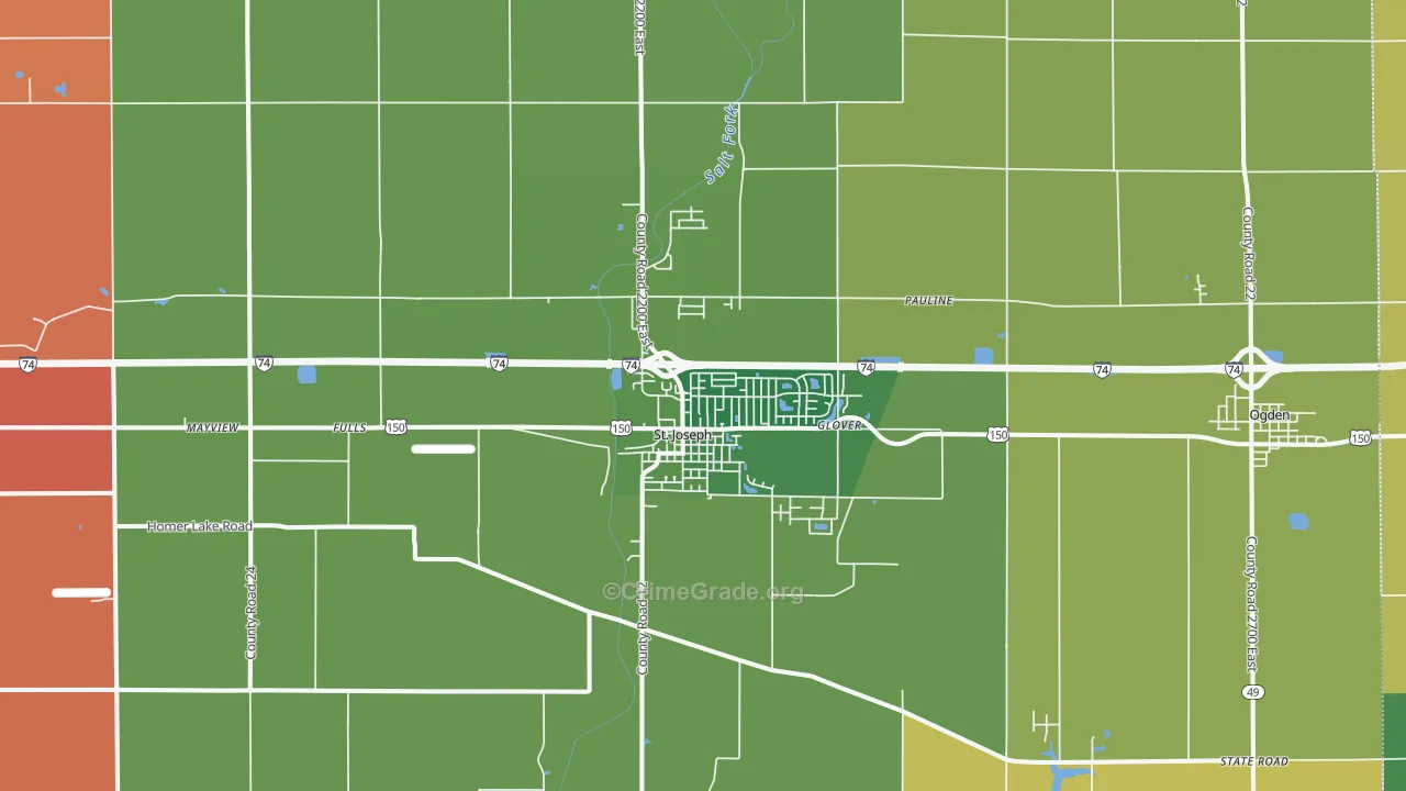 St. Joseph, IL Map of Burglary Rates
