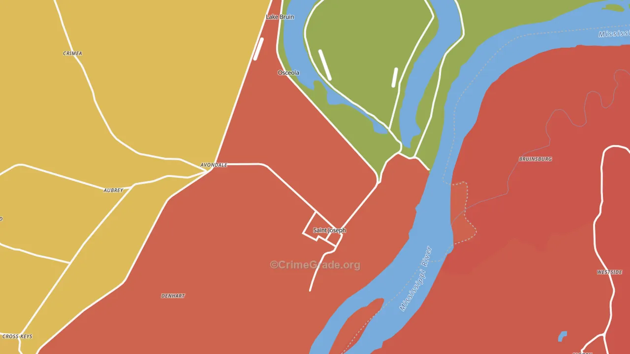 St. Joseph, LA Map of Burglary Rates
