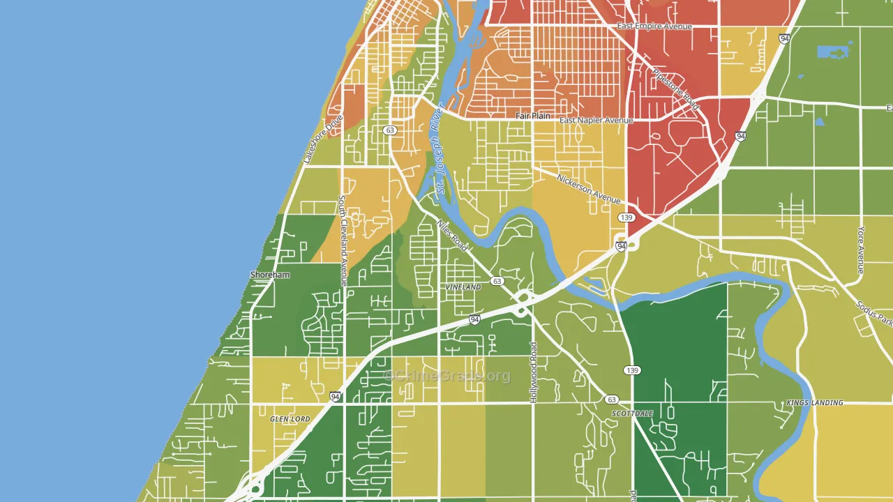 St. Joseph, MI Map of Burglary Rates