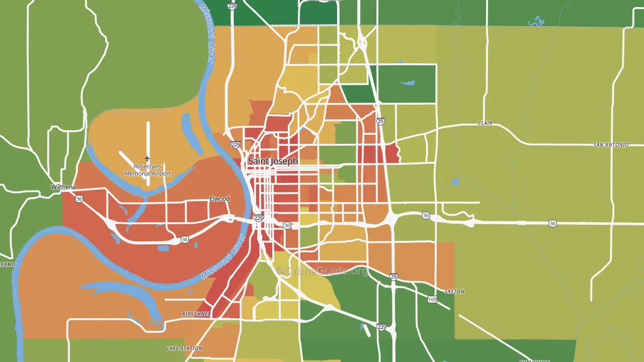 St. Joseph, MO Map of Burglary Rates