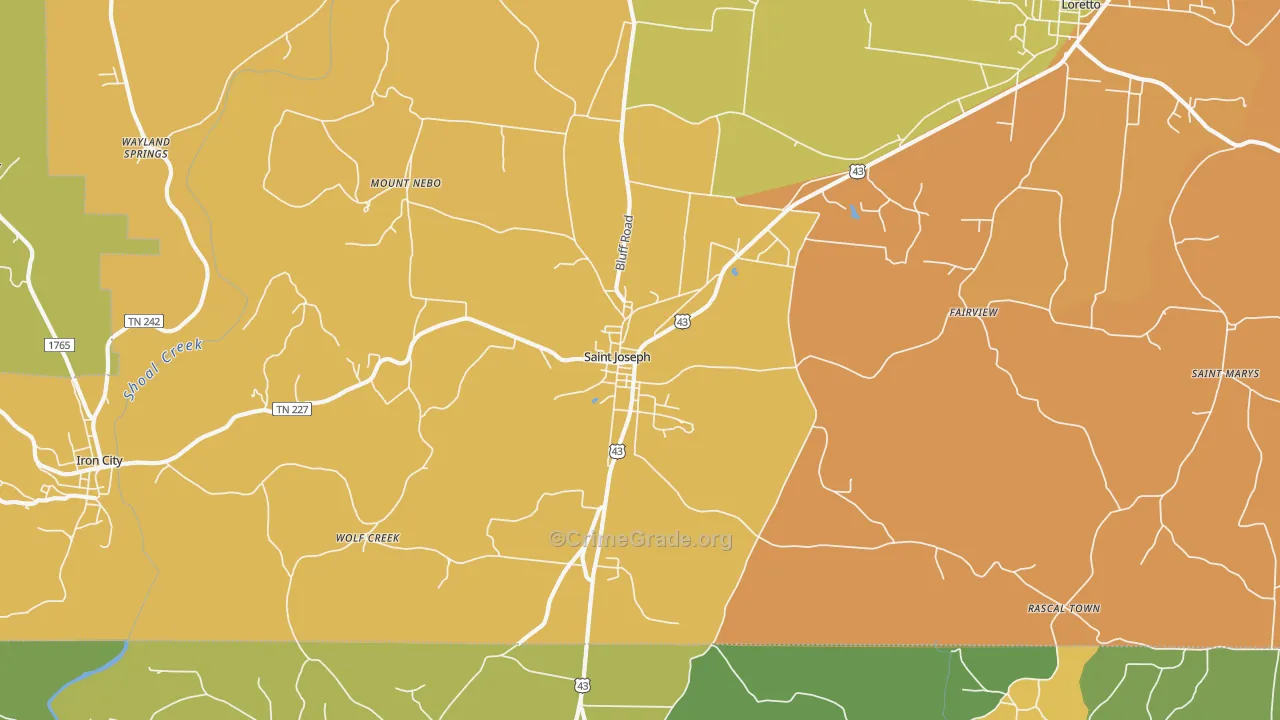 St. Joseph, TN Map of Burglary Rates