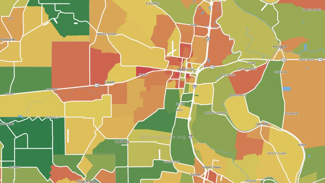St. Landry Parish, LA Map of Burglary Rates