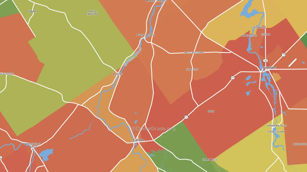 St. Lawrence County, NY Map of Burglary Rates