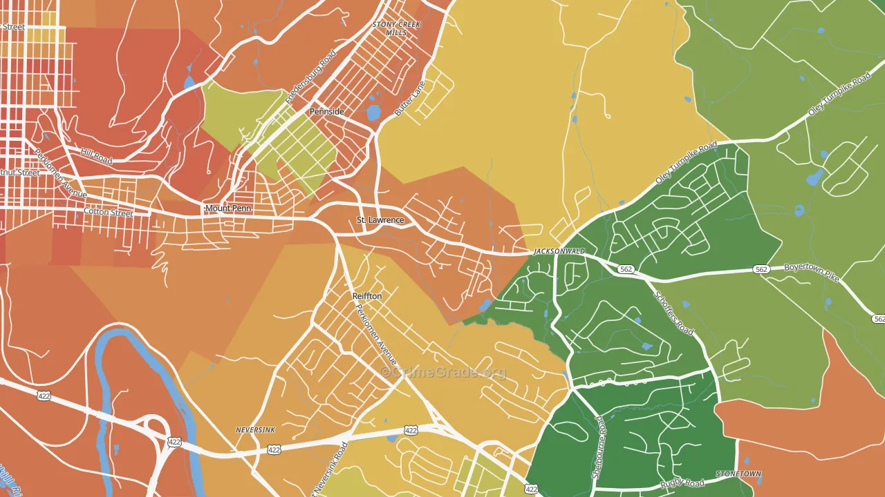 St. Lawrence, PA Map of Burglary Rates