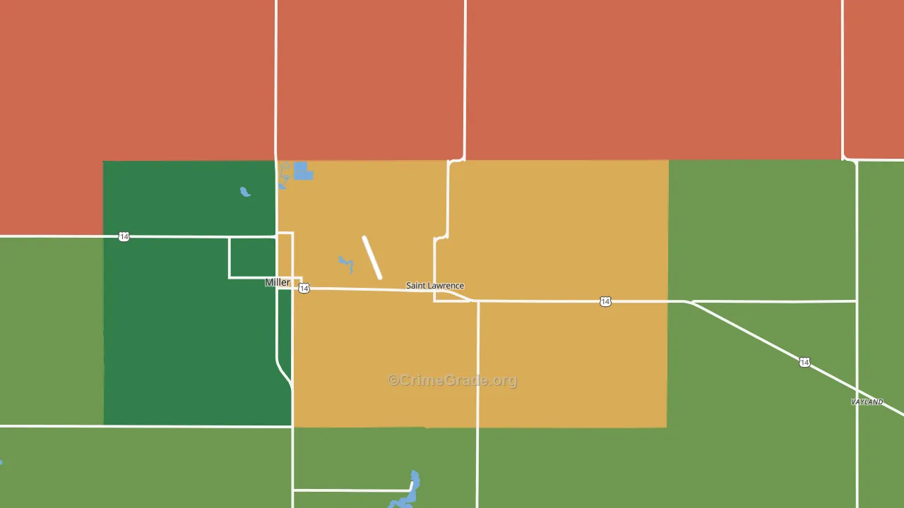 St. Lawrence, SD Map of Burglary Rates