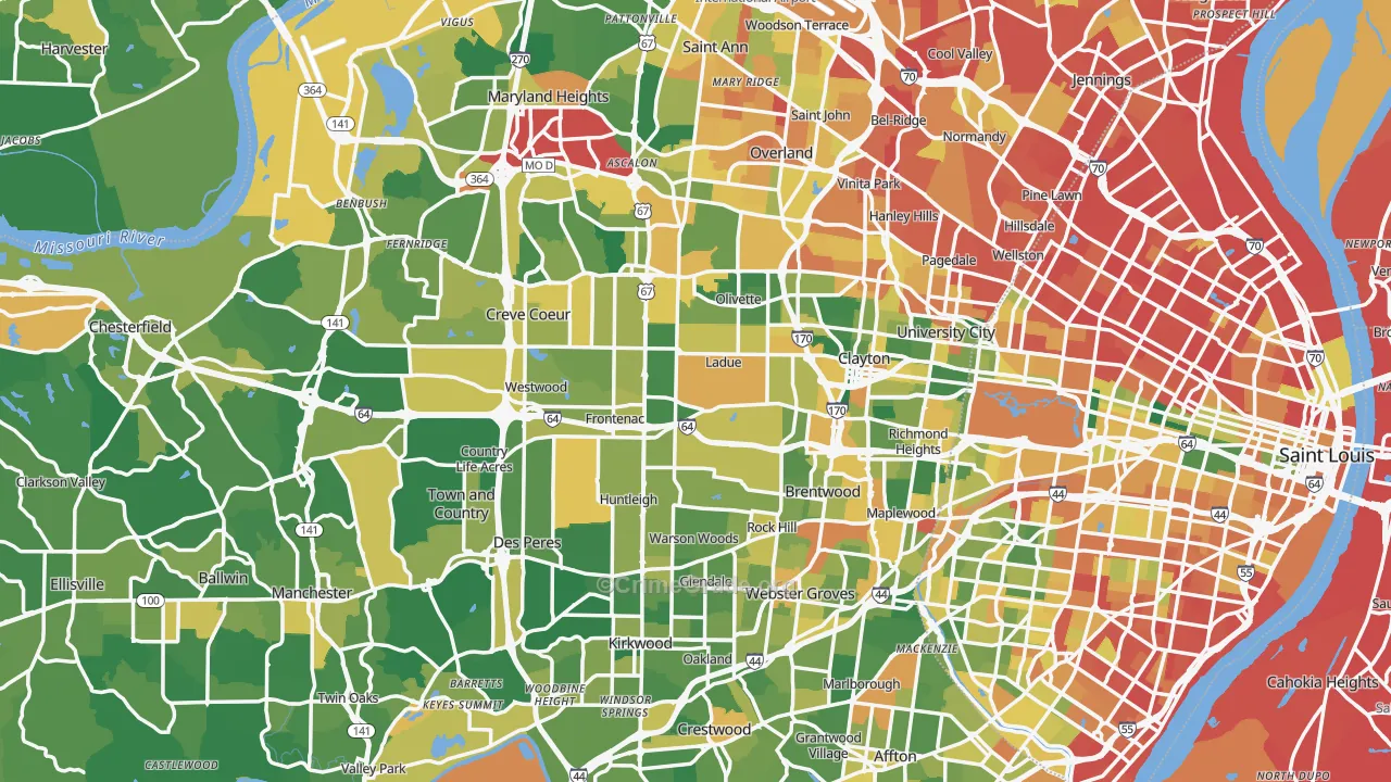 St. Louis County, MO Map of Burglary Rates