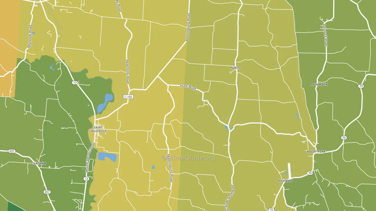 St. Louisville, OH Map of Burglary Rates