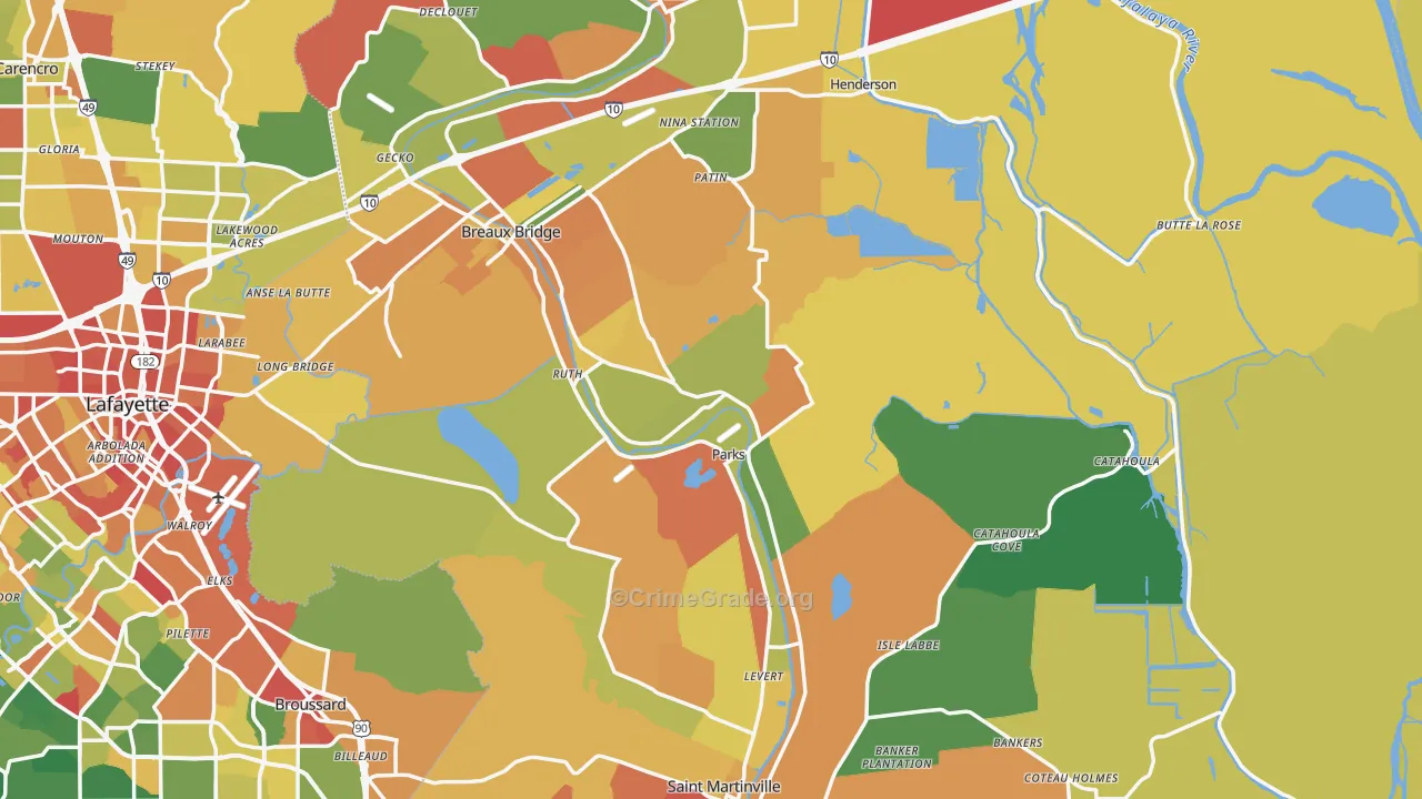 St. Martin Parish, LA Map of Burglary Rates