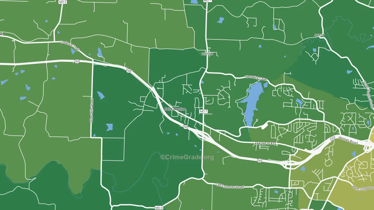 St. Martins, MO Map of Burglary Rates