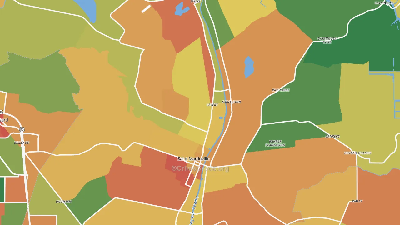 St. Martinville, LA Map of Burglary Rates