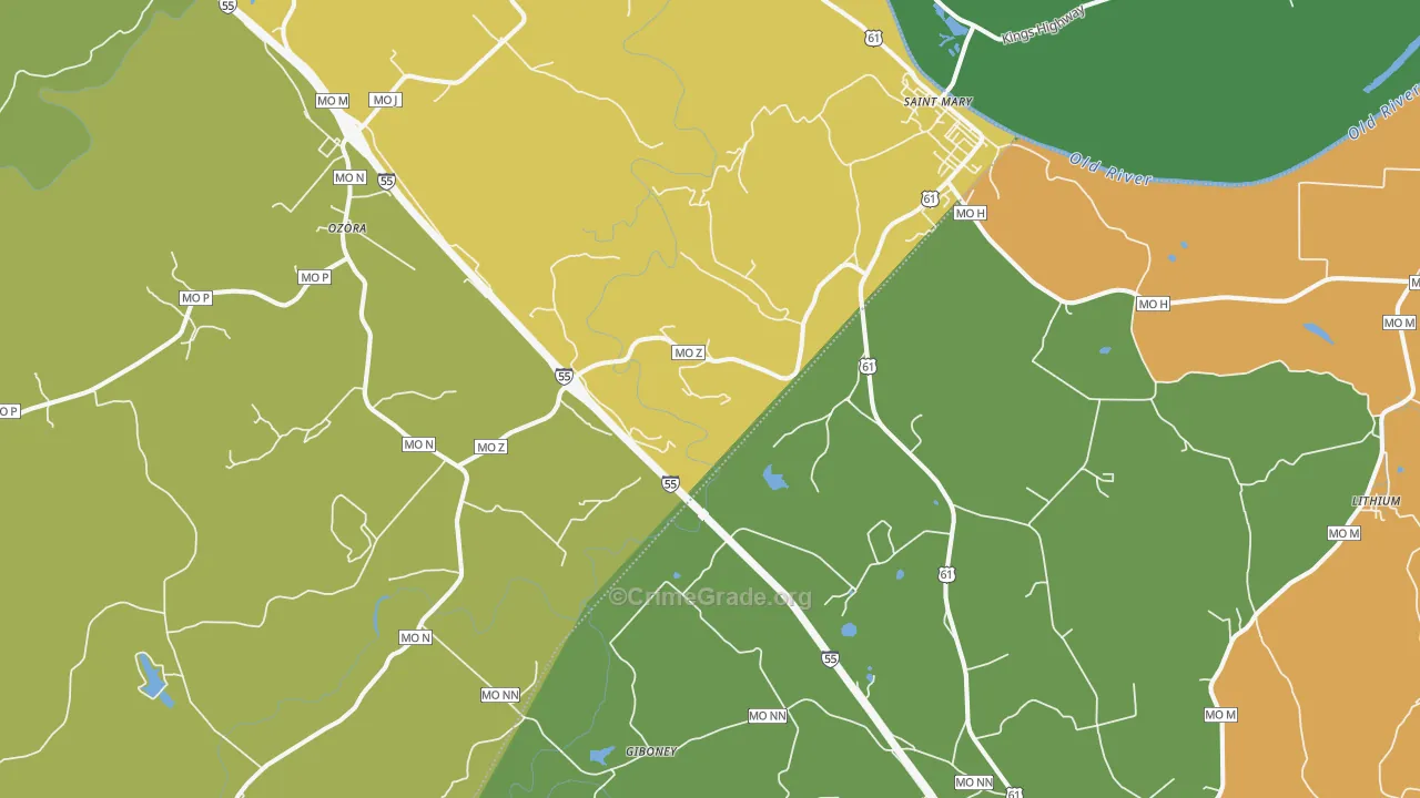 St. Mary, MO Map of Burglary Rates
