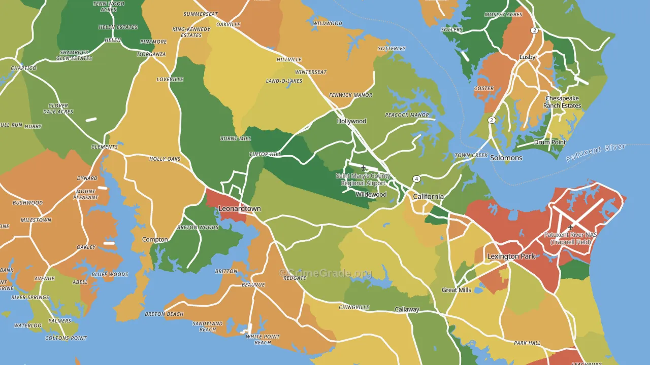 St. Mary's County, MD Map of Burglary Rates