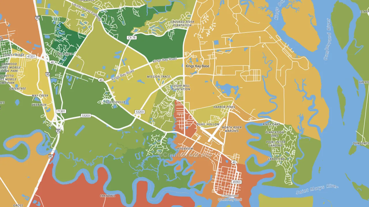 St. Marys, GA Map of Burglary Rates