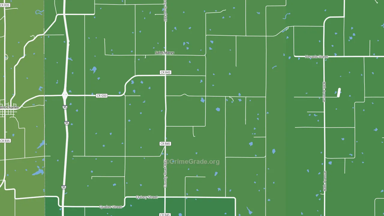 St. Marys, IA Map of Burglary Rates