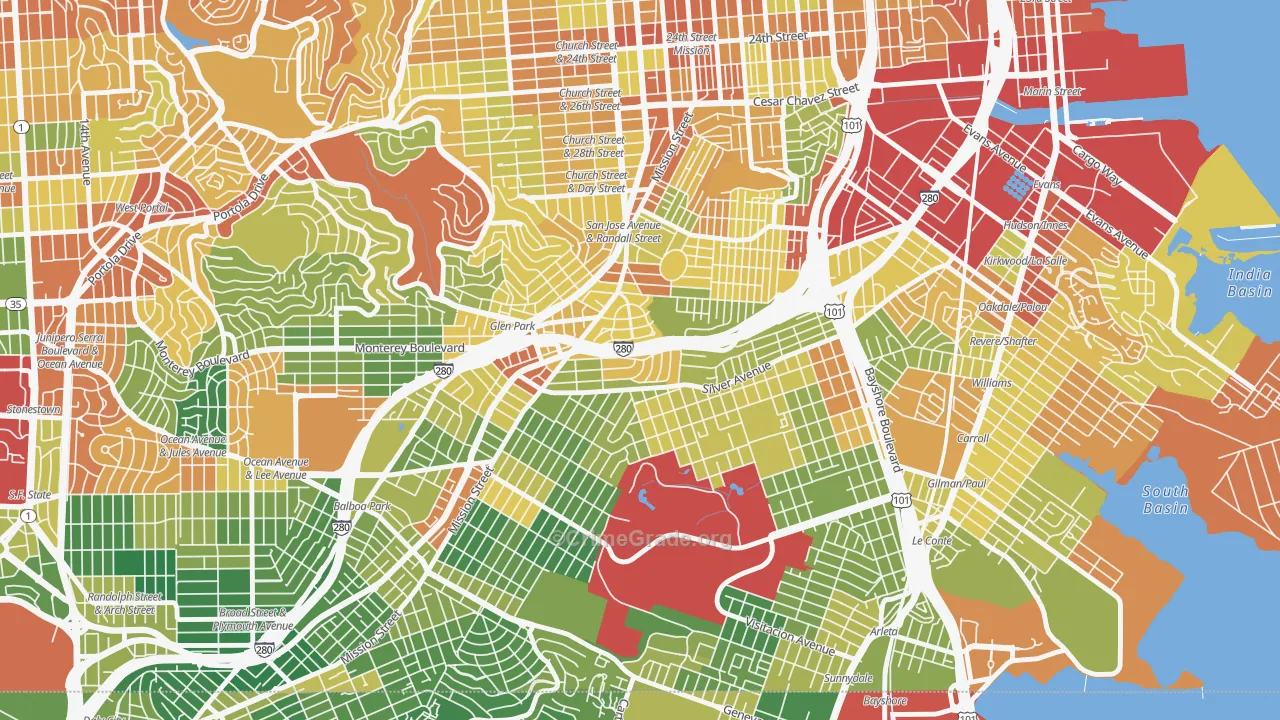 St Marys Park, San Francisco, CA Map of Burglary Rates