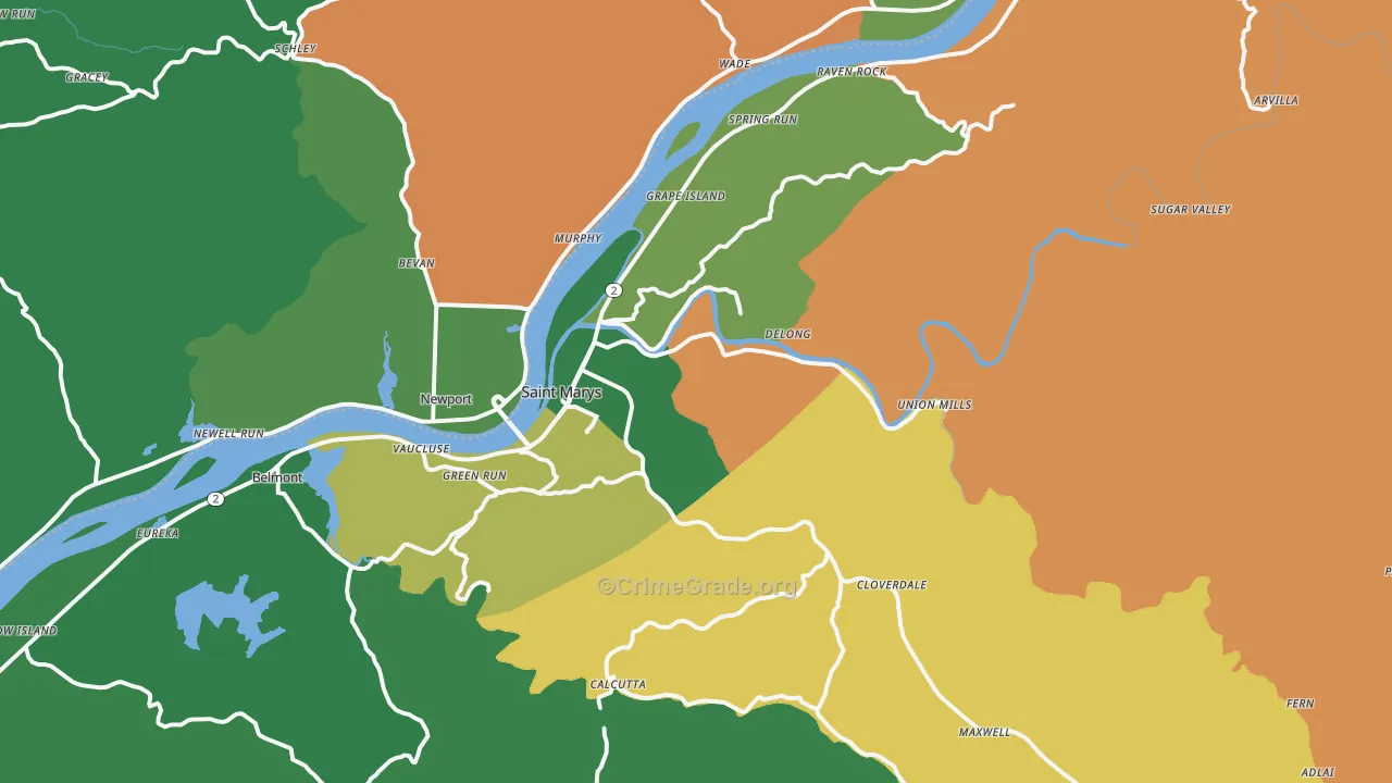 St. Marys, WV Map of Burglary Rates