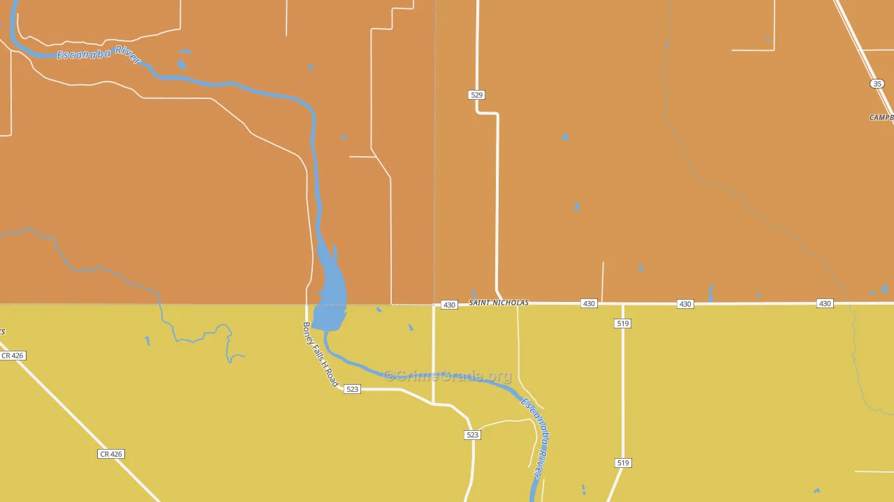 St. Nicholas, MI Map of Burglary Rates