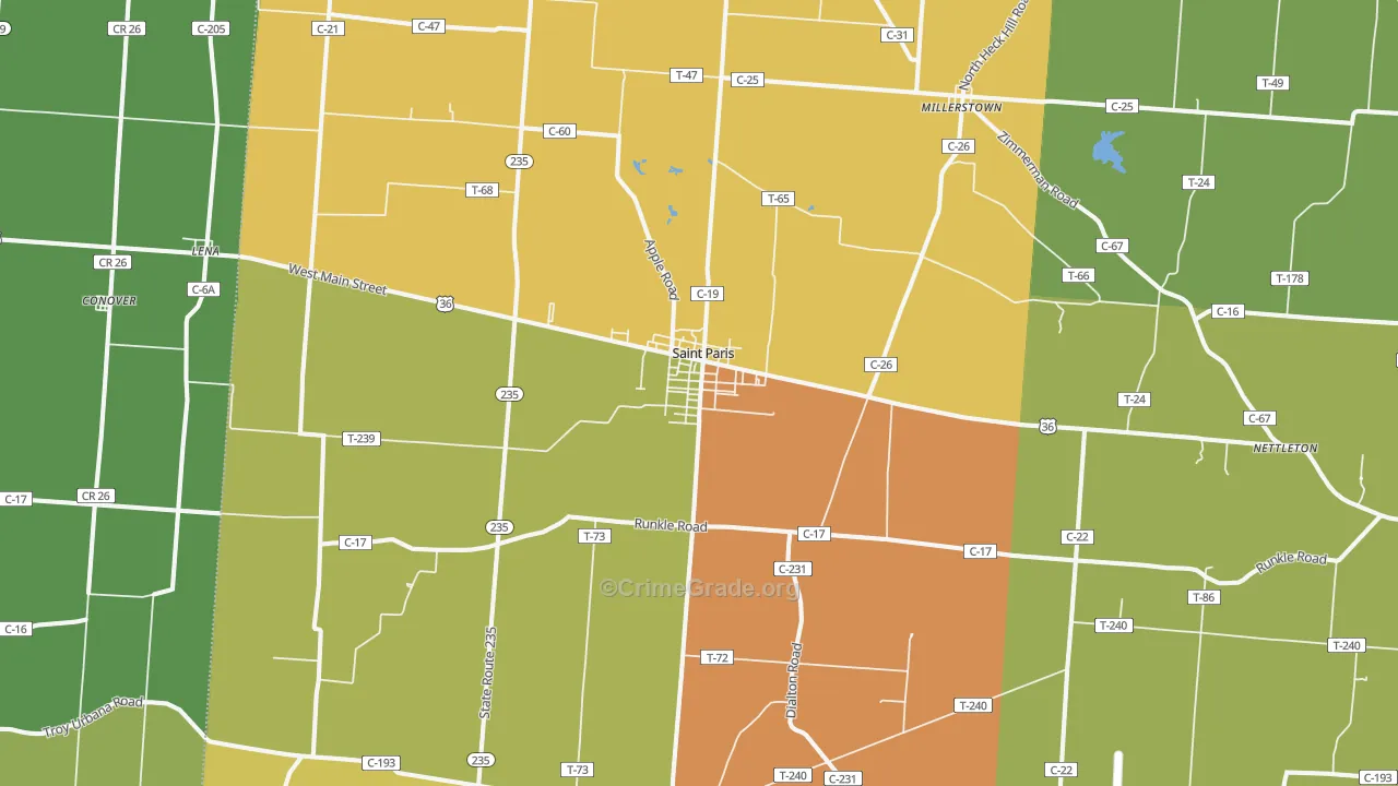 St. Paris, OH Map of Burglary Rates