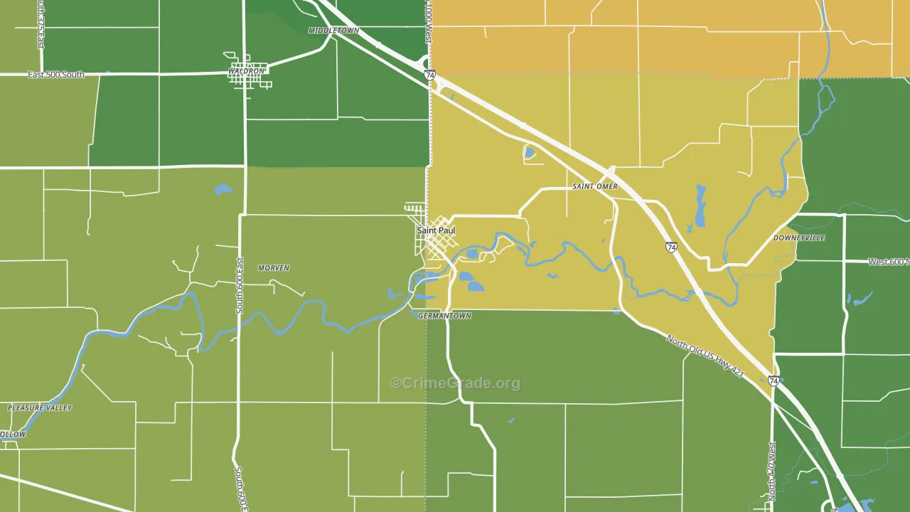 St. Paul, IN Map of Burglary Rates