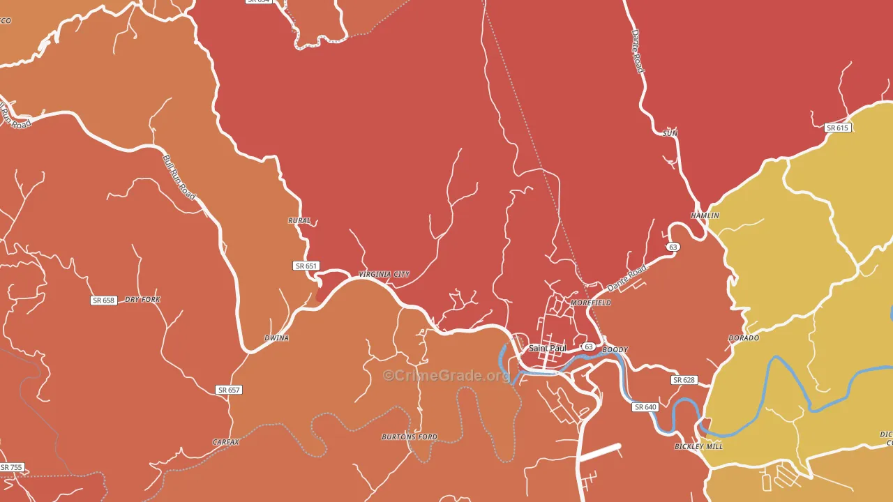 St. Paul, VA Map of Burglary Rates