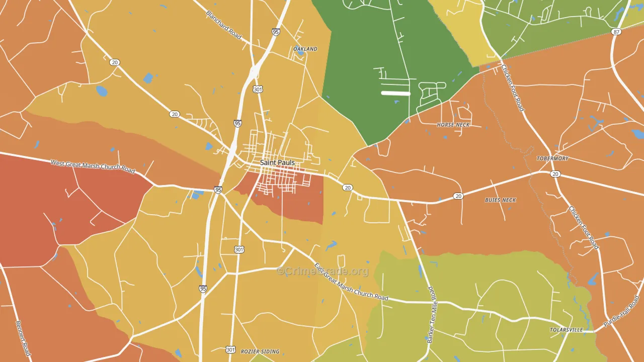 St. Pauls, NC Map of Burglary Rates