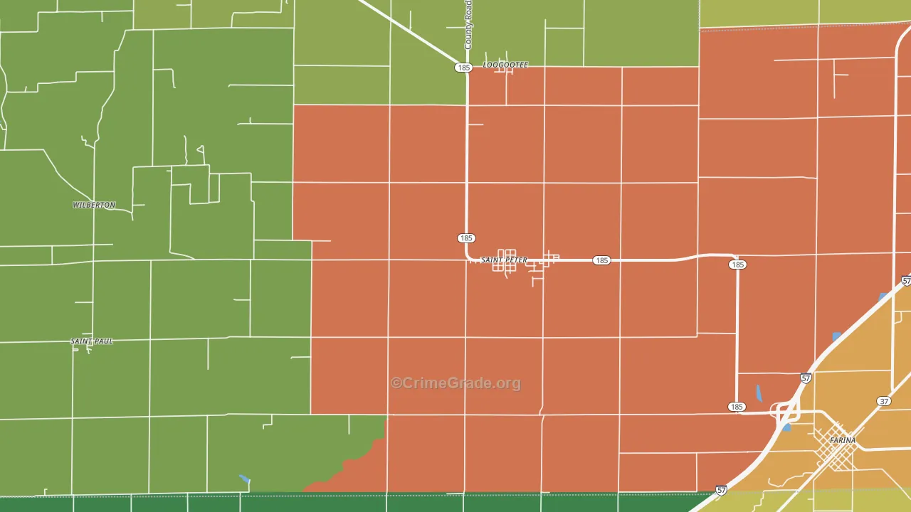 St. Peter, IL Map of Burglary Rates