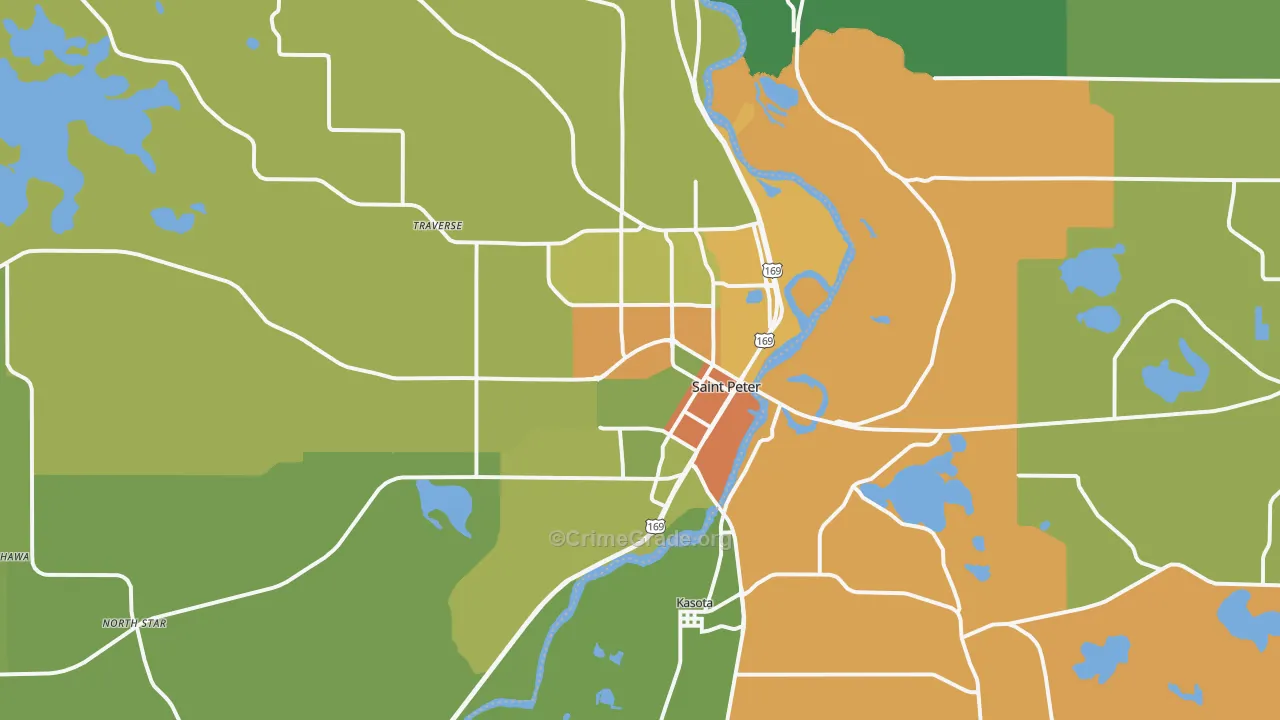 St. Peter, MN Map of Burglary Rates