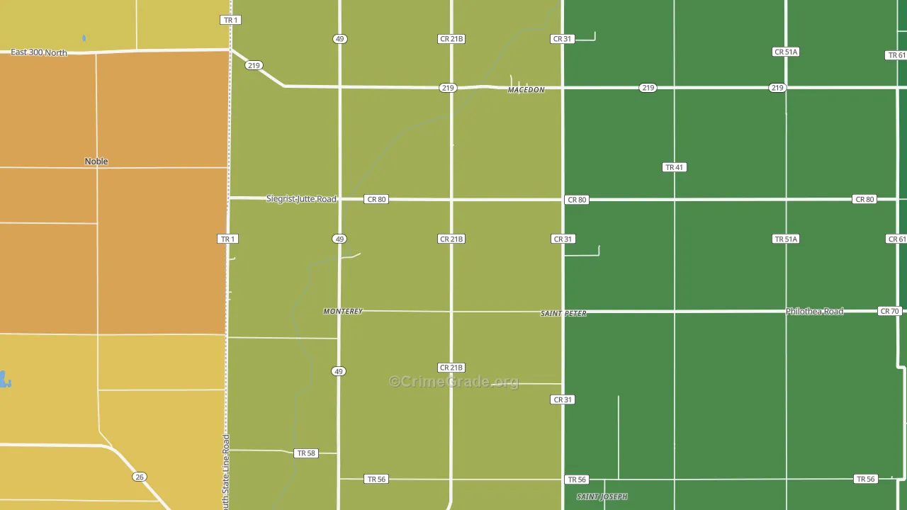 St. Peter, OH Map of Burglary Rates