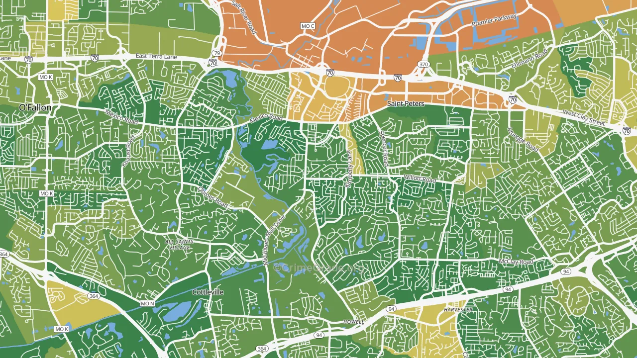 St. Peters, MO Map of Burglary Rates