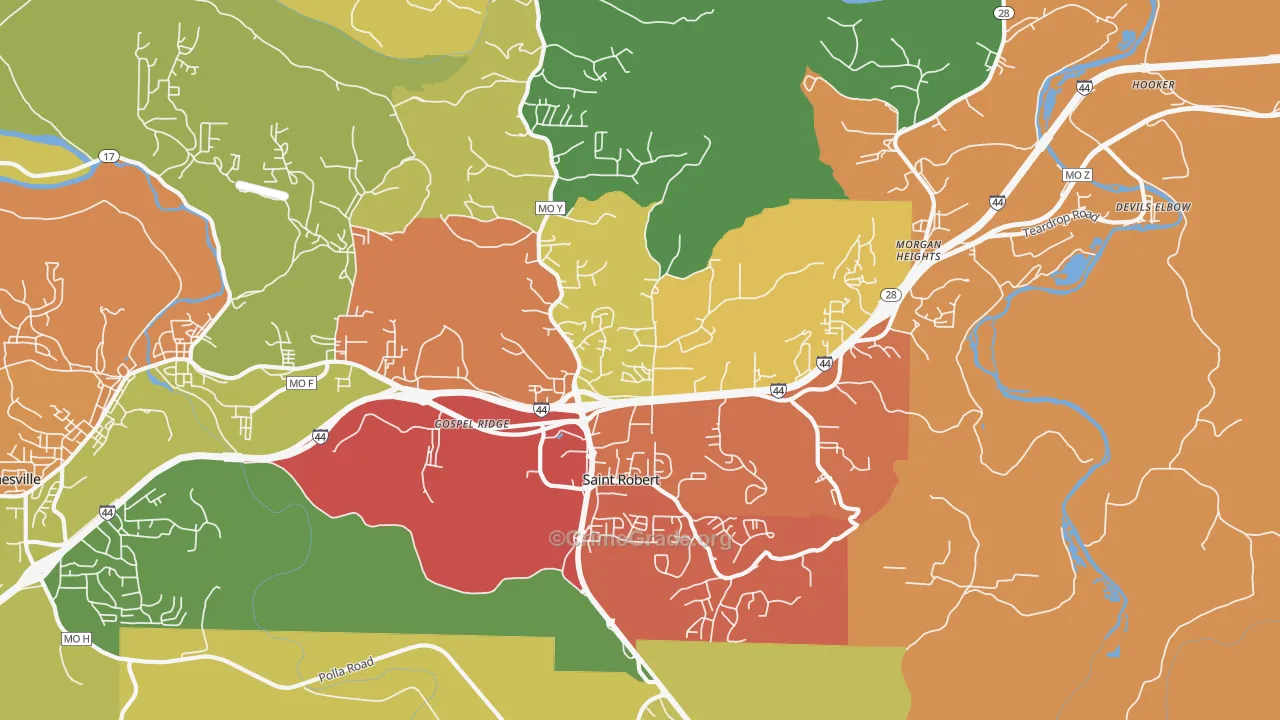 St. Robert, MO Map of Burglary Rates