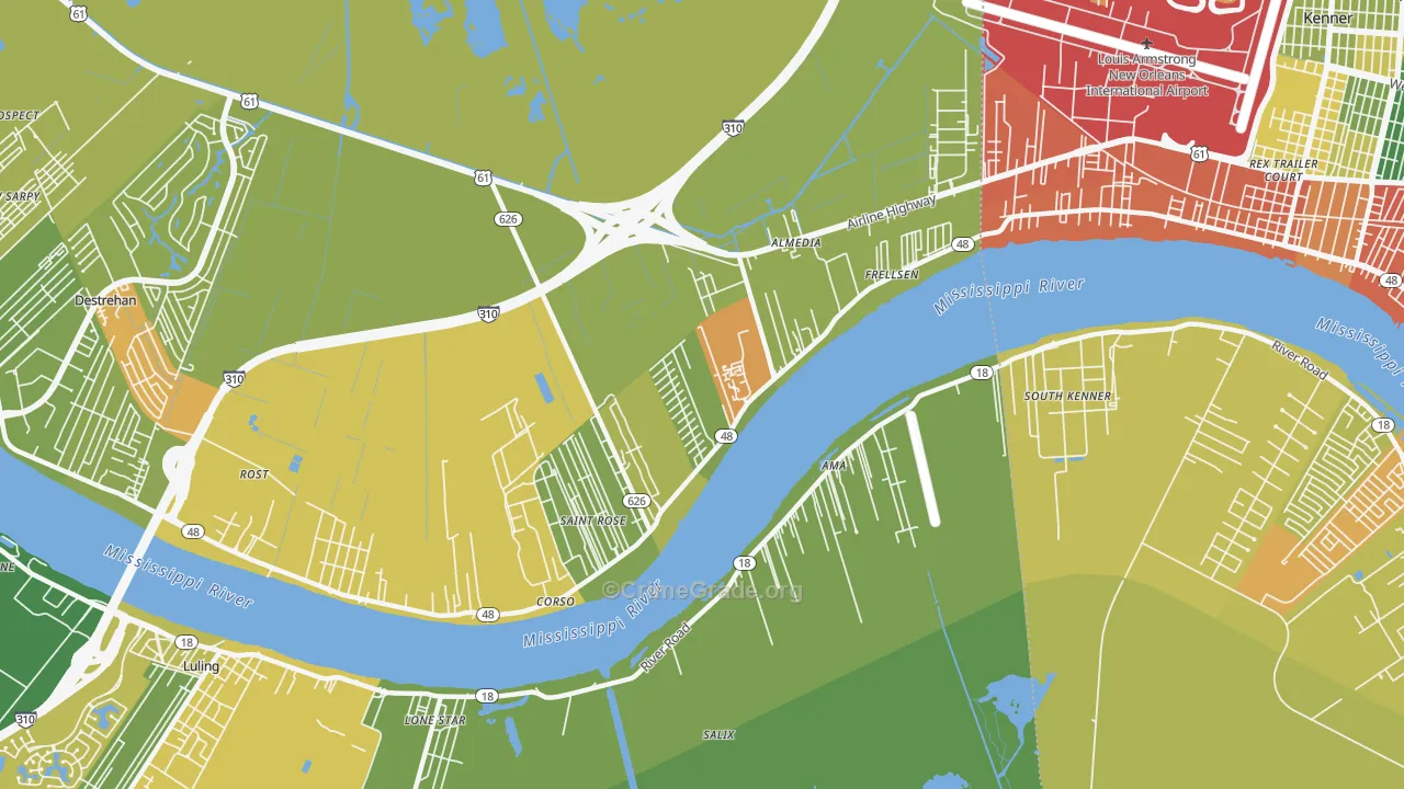 St. Rose, LA Map of Burglary Rates