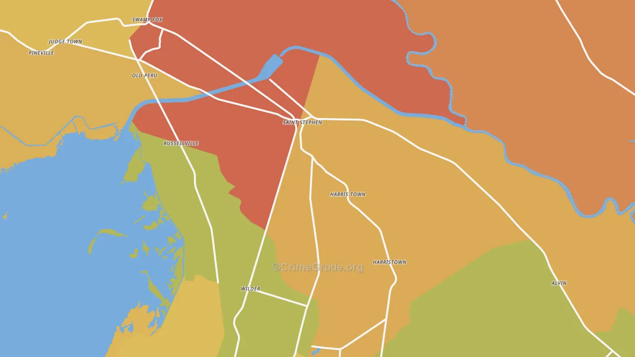 St. Stephen, SC Map of Burglary Rates