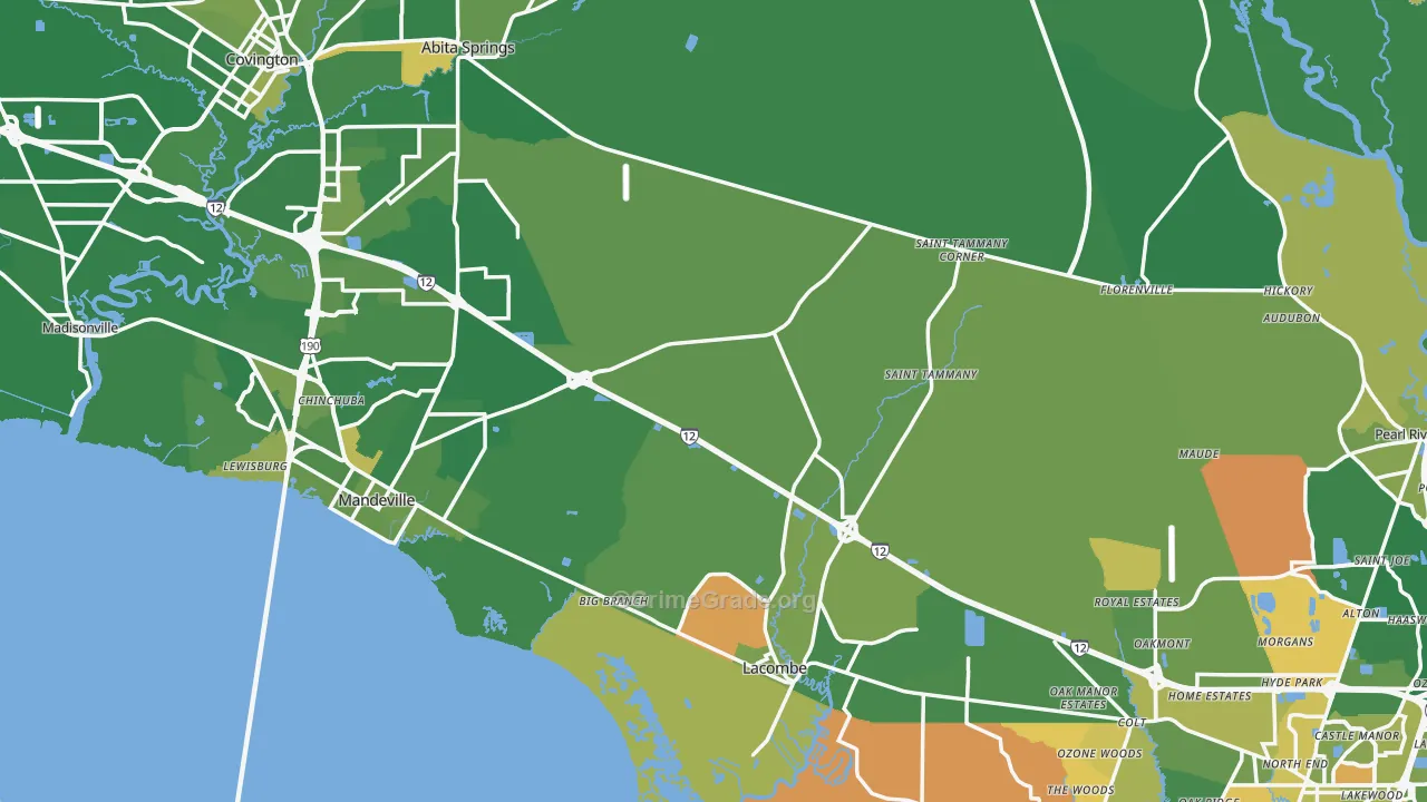 St. Tammany Parish, LA Map of Burglary Rates