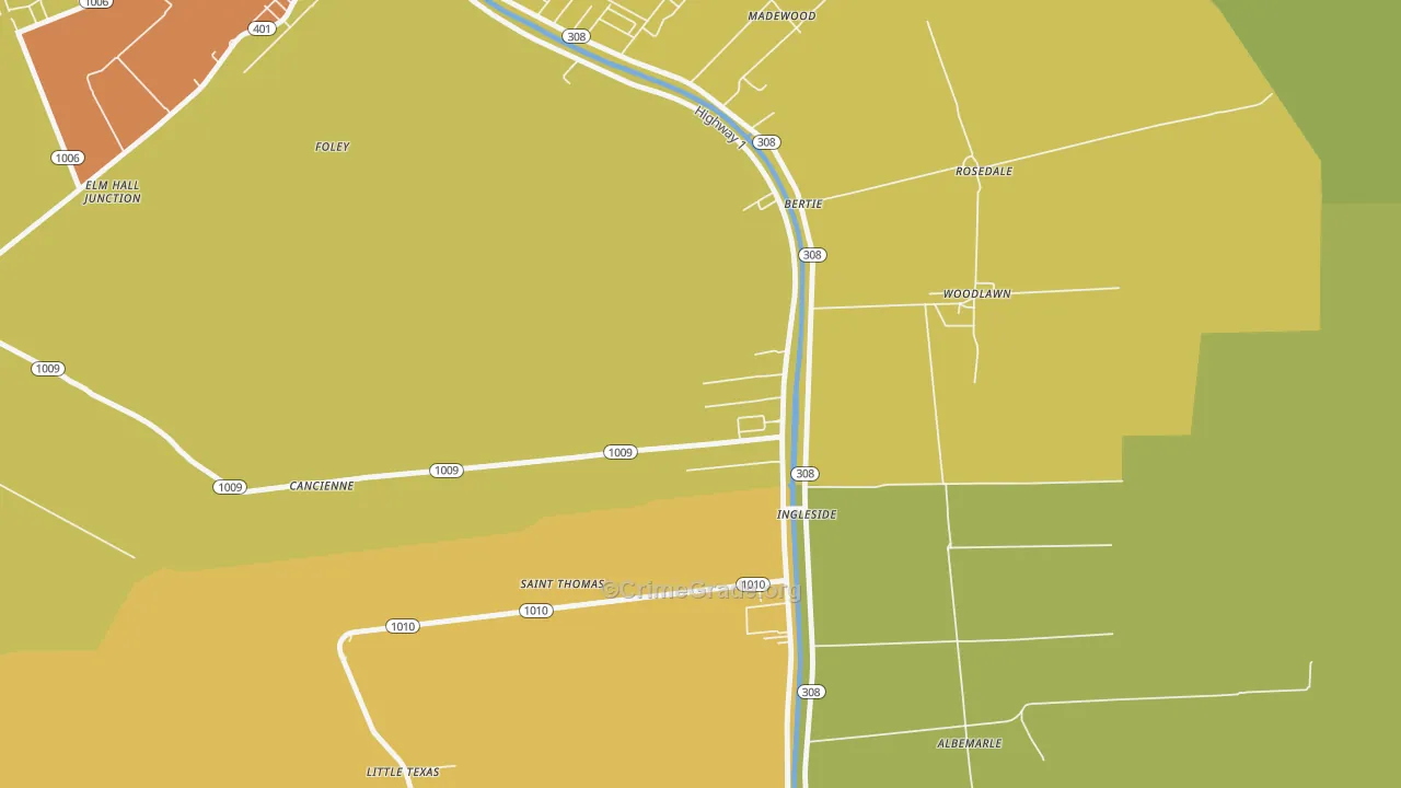 St. Thomas, LA Map of Burglary Rates
