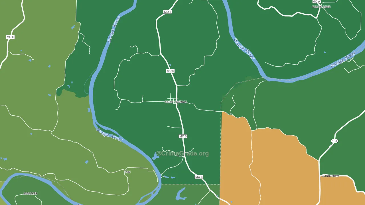 St. Thomas, MO Map of Burglary Rates