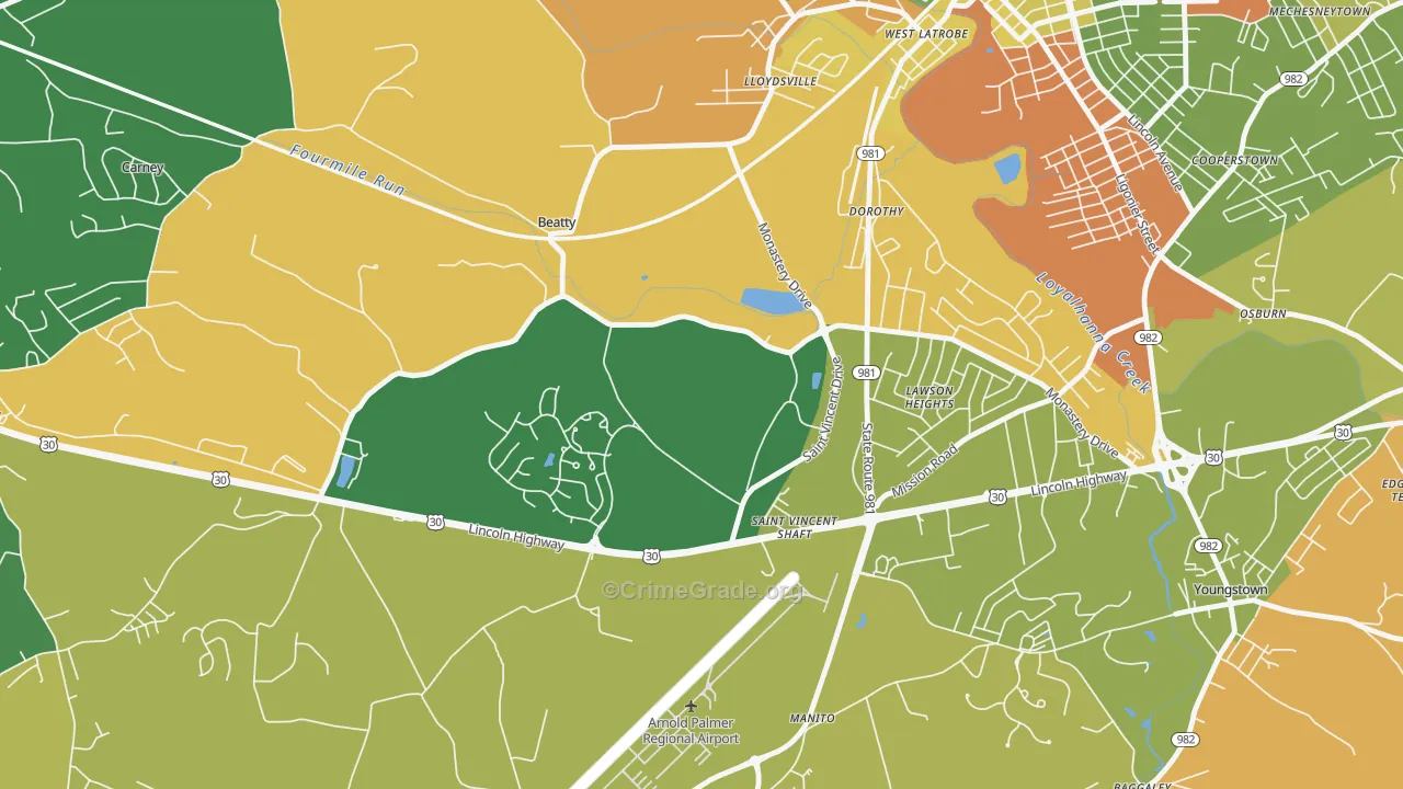 St. Vincent College, PA Map of Burglary Rates