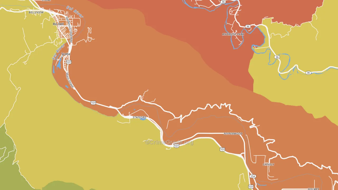 Stafford, CA Map of Burglary Rates