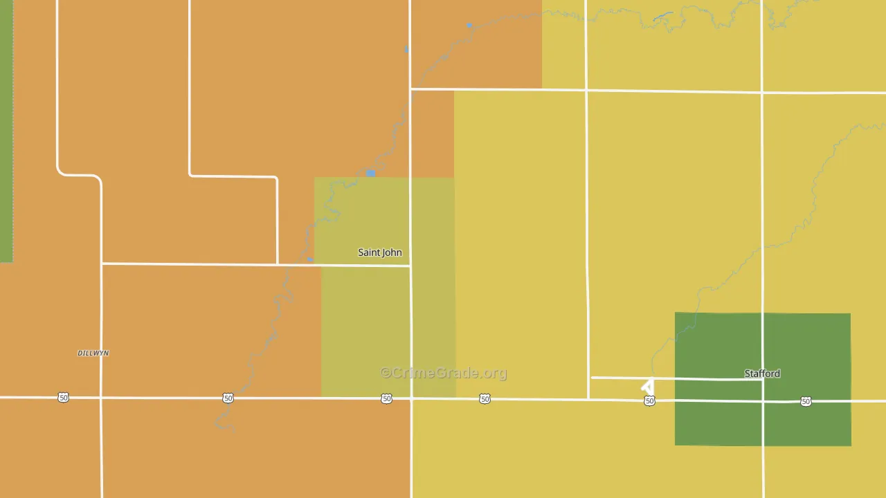 Stafford County, KS Map of Burglary Rates